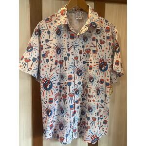 NWT Buck-ees American Barbecue Patriotic Button Shirt Men’s Medium $30 Fireworks
